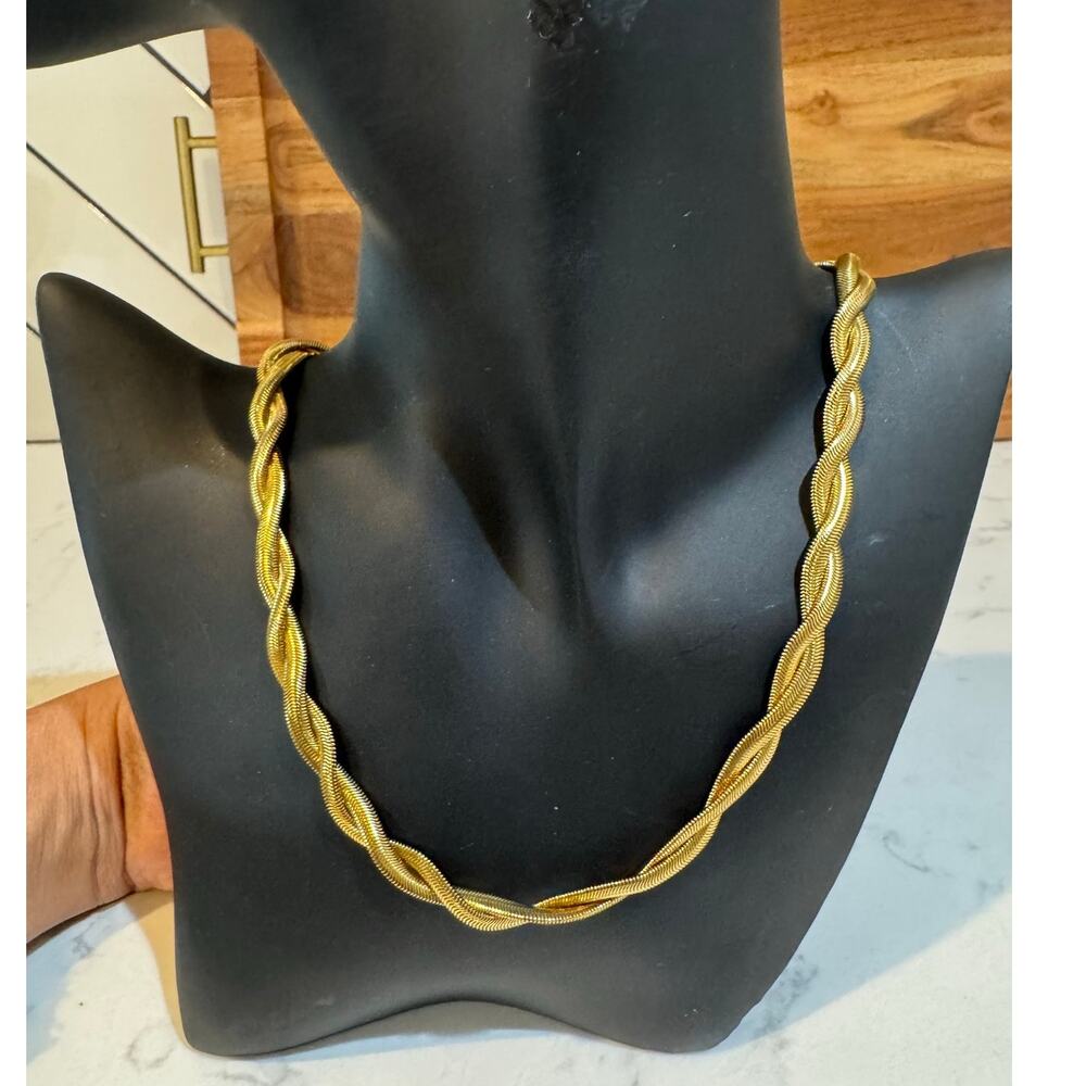 Plunder Design Chicago Twist gold tone Chain Necklace 2 pieces flat herringbone